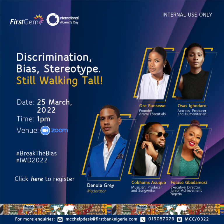 FIRSTBANK HOLDS A ROUND TABLE AS COBHAMS ASUQUO, OSAS IGHODARO, DENOLA GREY, ORE RUNSEWE AND FOLUSO GBADAMOSI SHARE THEIR EXPERIENCES