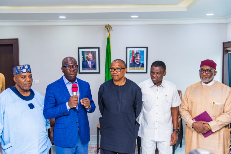 2023: Obaseki receives Peter Obi, says PDP must embrace equity, fairness