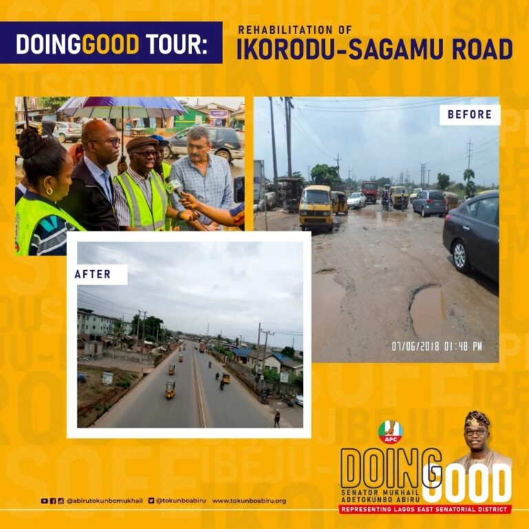 Senator Tokunbo Abiru, Ministry Of Works Officials Inspect Ikorodu/Sagamu Road While Residents, Motorists Commend Lawmaker.
