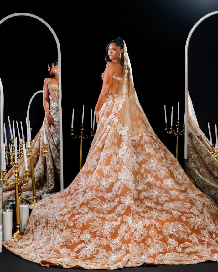 Osas Ighodaro in a Veekee James bridal-inspired gown