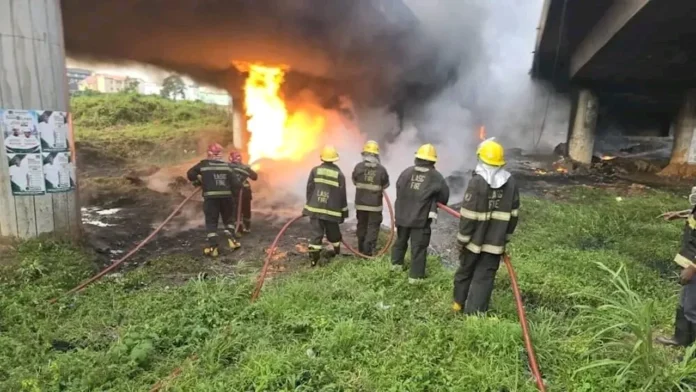 Otedola Bridge tanker fire after a diesel tanker falls from the Lagos bridge