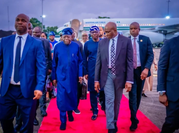 Tinubu returns to Abuja after six-day Lagos visit